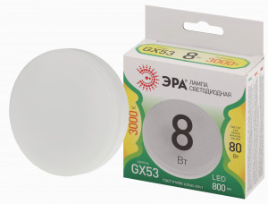 ЭРА GREEN LINE лампа св/д GX53 8W(800lm) 3000K 2K GX-8W-830-GX53 75x35 67012