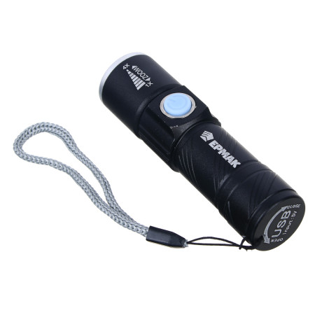ЕРМАК Фонарь, XPE, 1200мАч, 2,5х2,5х9,5см, 3 режима, алюминиевый сплав, с USB штекером, фокусировка