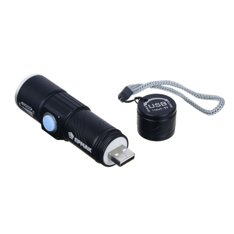 ЕРМАК Фонарь, XPE, 1200мАч, 2,5х2,5х9,5см, 3 режима, алюминиевый сплав, с USB штекером, фокусировка