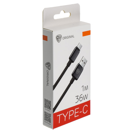 BY Кабель для зарядки ZINC USB(A)-Type-C, 36W, 1 м, 3A, нейлон, цинк. кон.,чёрный