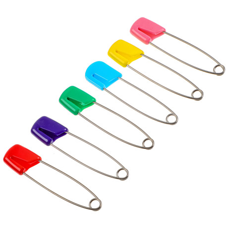 Булавки английские 6шт., 50-60мм, металл, пластик, 3 дизайна