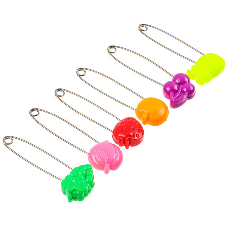 Булавки английские 6шт., 50-60мм, металл, пластик, 3 дизайна