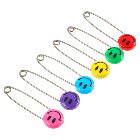 Булавки английские 6шт., 50-60мм, металл, пластик, 3 дизайна