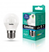 Camelion Шар G45 E27 8W(780lm 220°) 6500K 6K матов. 88x46 пластик LED8-G45/865/E27