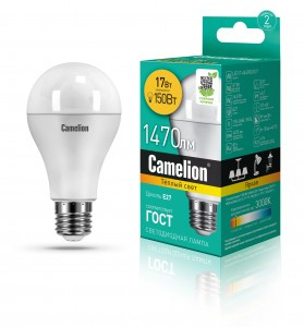 Camelion ЛОН A65 E27 17W(1470lm 270°) 3000K 2K матов. 130x65 пластик LED17-A65/830/E27