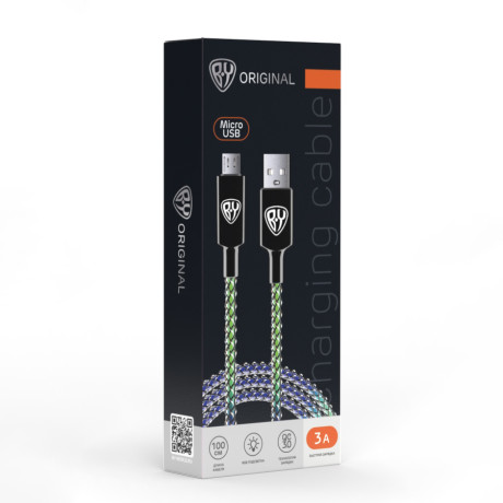 BY Кабель для зарядки MAGIC LIGHT Micro USB, 1м, 3А, Быстрая зарядка QC3.0, подсветка
