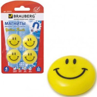Магниты BRAUBERG диам. 30 мм, 4 шт., &quot;СМАЙЛИКИ&quot;, ЖЕЛТЫЕ, в блистере,231727