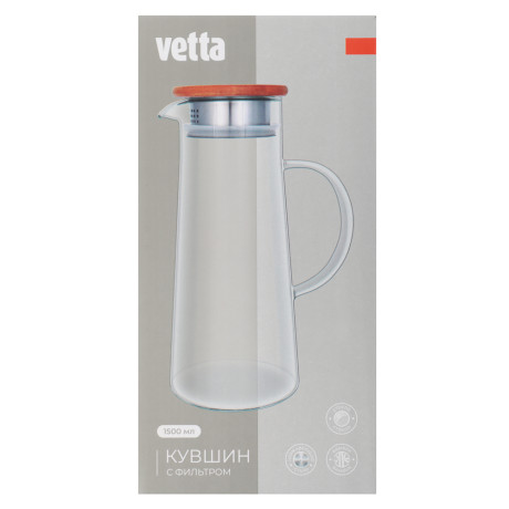 VETTA ЭКО Кувшин 1500мл, с металлическим фильтром, бамбуковая крышка, стекло