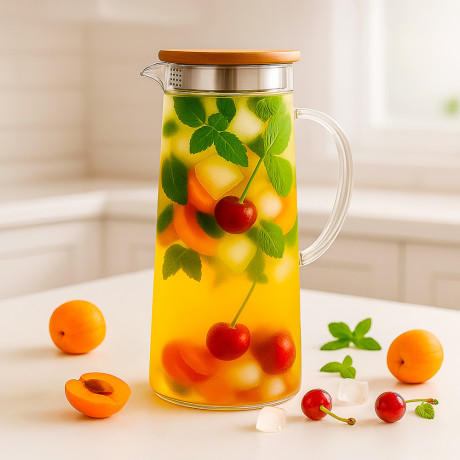 VETTA ЭКО Кувшин 1500мл, с металлическим фильтром, бамбуковая крышка, стекло