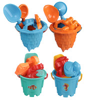 ИГРОЛЕНД Набор для игры в песке 6-8 пр.ведро, лейка, грабли, формочки, пластик, 4 диз., для детей 3+