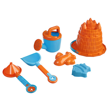 ИГРОЛЕНД Набор для игры в песке 6-8 пр.ведро, лейка, грабли, формочки, пластик, 4 диз., для детей 3+