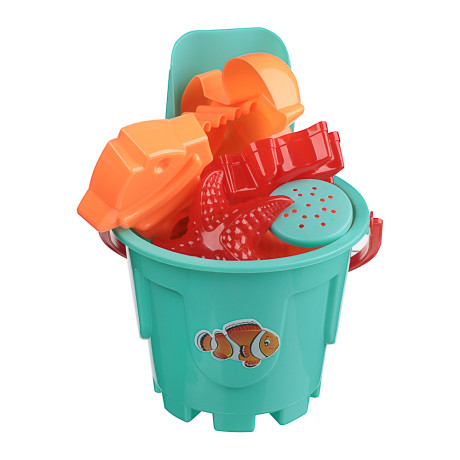 ИГРОЛЕНД Набор для игры в песке 6-8 пр.ведро, лейка, грабли, формочки, пластик, 4 диз., для детей 3+