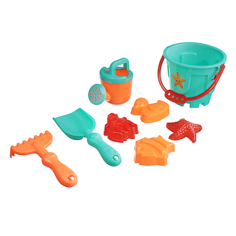 ИГРОЛЕНД Набор для игры в песке 6-8 пр.ведро, лейка, грабли, формочки, пластик, 4 диз., для детей 3+