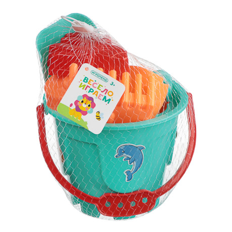 ИГРОЛЕНД Набор для игры в песке 6-8 пр.ведро, лейка, грабли, формочки, пластик, 4 диз., для детей 3+