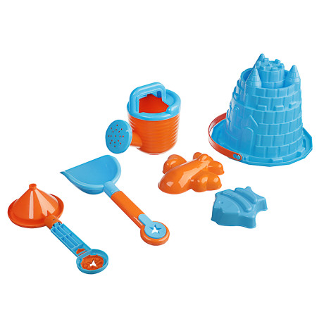 ИГРОЛЕНД Набор для игры в песке 6-8 пр.ведро, лейка, грабли, формочки, пластик, 4 диз., для детей 3+
