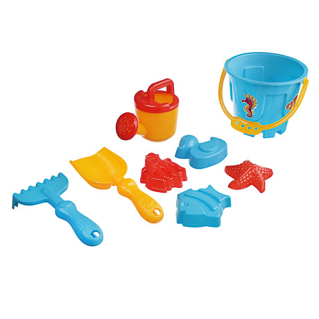 ИГРОЛЕНД Набор для игры в песке 6-8 пр.ведро, лейка, грабли, формочки, пластик, 4 диз., для детей 3+