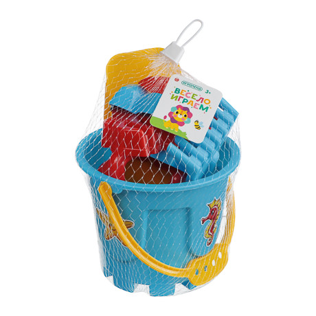 ИГРОЛЕНД Набор для игры в песке 6-8 пр.ведро, лейка, грабли, формочки, пластик, 4 диз., для детей 3+