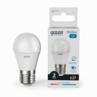 Gauss Elementary лампа Шар G45 E27 12W(950lm) 6500K 6K матов., пластик 53232