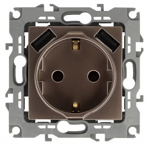 Эра12 роз. СУ, 1 мест. , 2P+E с 2xUSB 16A, штор. 5В-3А, бронза, 250В, IP20, 12-4109-13 6590