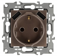 Эра12 роз. СУ, 1 мест. , 2P+E с 2xUSB 16A, штор. 5В-3А, бронза, 250В, IP20, 12-4109-13 6590