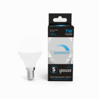 Gauss лампа Шар G45 E14 7W 590lm 6500К 6K 85x45 димм. белый, пластик/алюм. 105101307-D