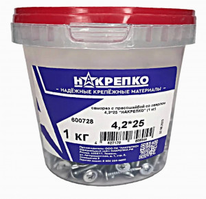 Саморез с прессшайбой со сверлом 4,2*25 (ведро 1кг, цена за ведро) НАКРЕПКО 600728