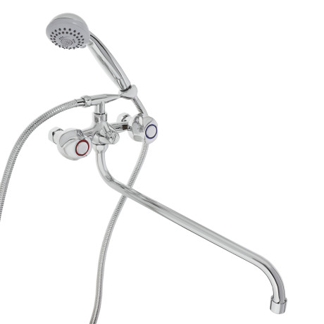 RAIN Смеситель для ванны Кварц, круглый излив 40см, керам. кран-буксы 1/2, душ. набор, латунь, хром