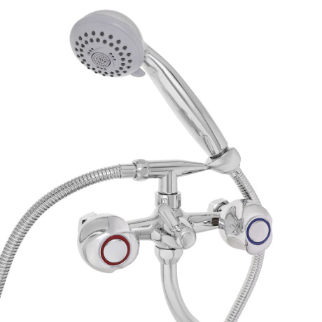 RAIN Смеситель для ванны Кварц, круглый излив 40см, керам. кран-буксы 1/2, душ. набор, латунь, хром