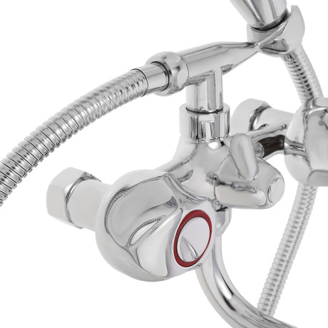 RAIN Смеситель для ванны Кварц, круглый излив 40см, керам. кран-буксы 1/2, душ. набор, латунь, хром