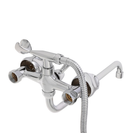 RAIN Смеситель для ванны Кварц, круглый излив 40см, керам. кран-буксы 1/2, душ. набор, латунь, хром