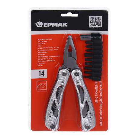 Инструмент многофункц. тм ЕРМАК,14 функций,9 насадок на отвертку+адаптер,16.5см,аллюм.,нерж. сталь