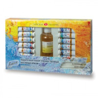 Краски масляные художественные &quot;Ладога&quot;, 12цв. по 18 мл + масло льняное 120 мл + 2 кисти, 1241967