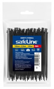 Safeline хомут (стяжка) нейлон 2,5х100 ЧЕРНЫЙ (уп.100шт, цена за уп.) PRO 24844
