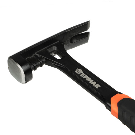 ЕРМАК Молоток-гвоздодер цельнокованый, боек с магнитом, двухкомп.обрезин. рук-ка 450г, 320мм