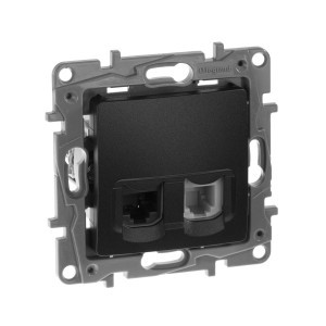 IEK ETIKA мех. роз. телеф./компьют. СУ 2 мест. антрацит (RJ11+RJ45) 672652