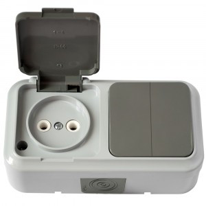 Bylectrica ПРАЛЕСКА АКВА блок (роз. 16А + 2 кл. выкл. 10А) ОУ серый (крышка, IP54) 2В-РЦ-655(03)