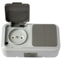 Bylectrica ПРАЛЕСКА АКВА блок (роз. 16А + 2 кл. выкл. 10А) ОУ серый (крышка, IP54) 2В-РЦ-655(03)