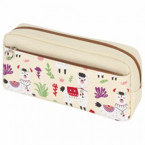Пенал-косметичка ЮНЛАНДИЯ, 2 отделения, мягкий, "Ламы", бежевый, 20х6х9 см, 228981