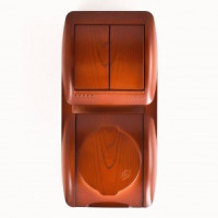 Lezard Ната блок ОУ роз.1 мест(земля, крыш,16А)+выкл. 2 кл. 10А вишня гориз (корп.PC)  710-0600-173