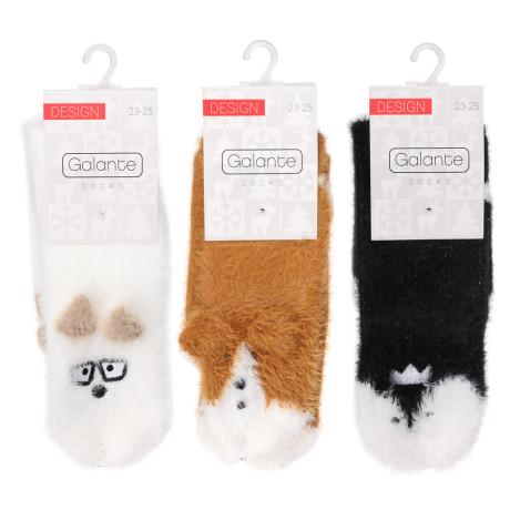 GALANTE Носки новогодние меховые, р.23-25, 93% полиамид, 4% полиэстер, 3% спандекс,  разноцветные