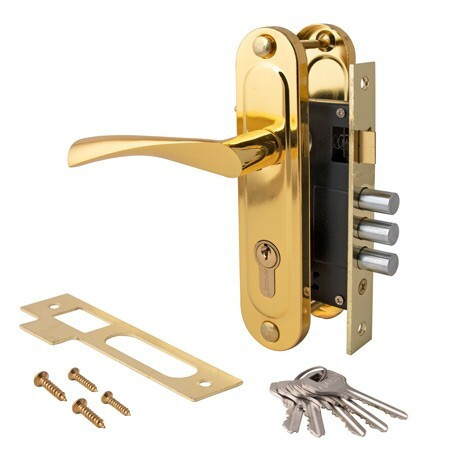 Замок врез 1023/60-G Apecs (золото) с ручками (3 ригеля)  \20