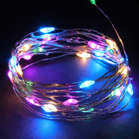 СНОУ БУМ Гирлянда эл. нить росы 1м, 10LED, мульти, пост. свечение, провол. серебр. цвет, 2xCR2032