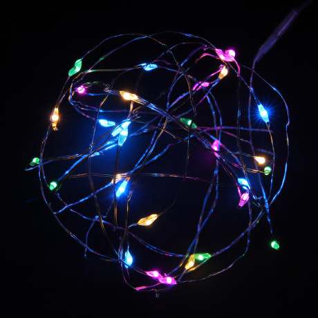 СНОУ БУМ Гирлянда эл. нить росы 1м, 10LED, мульти, пост. свечение, провол. серебр. цвет, 2xCR2032