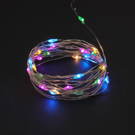 СНОУ БУМ Гирлянда эл. нить росы 1м, 10LED, мульти, пост. свечение, провол. серебр. цвет, 2xCR2032