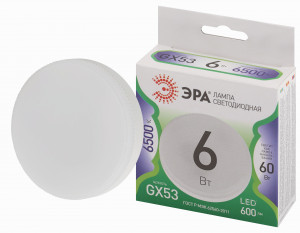 ЭРА GREEN LINE лампа св/д GX53 6W(600lm) 6500K 6K GX-6W-865-GX53 75x30 67020