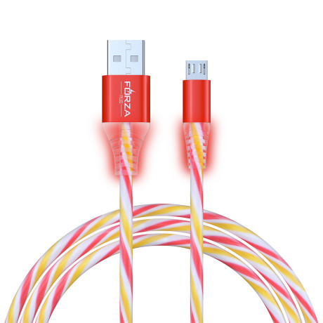 FORZA Кабель для зарядки Конфетти Micro USB, 1м, 1.5А, цветная подсветка, 3 цвета, пакет