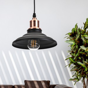 ЭРА PL4 BK/RC LOFT св-к Подвес металл E27 max 60W d203  шагрень черный/медь (10/210) 4524