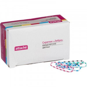 Скрепки Зебра Attache, полимер, 28 мм., 100 шт.в карт/уп. 636780