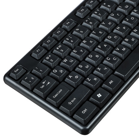 Первая цена Клавиатура проводная мембранная Optima 104кл.,белая кириллица, USB, каб. 140см, черный