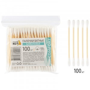 Ватные палочки Бамбуковые 100шт, кратно 20упак, 105515 Рыжий кот